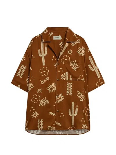 A Paper Kid Cactus Pattern Shirt In Brown