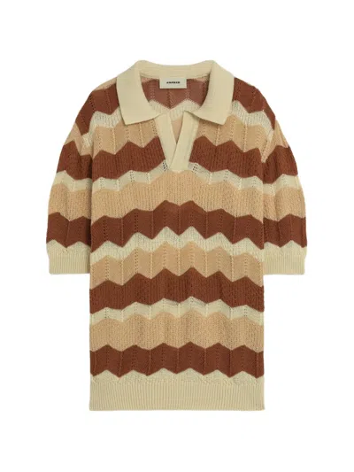 A Paper Kid Chevron Knit Polo Shirt In Gold