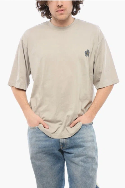 A Paper Kid Cotton Crew-neck T-shirt With Back Print In Tortora