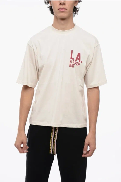 A Paper Kid Cotton Crew-neck T-shirt Witth Logo-print In Beige
