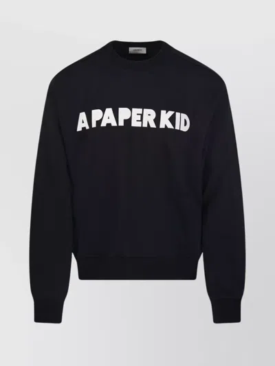 A Paper Kid Crew Neck Long Sleeve Ribbed Sweatshirt In Black