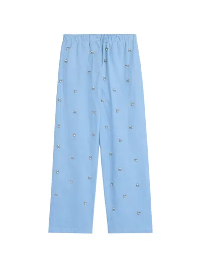 A Paper Kid Embellished Popeline Trousers In Blue