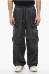 A Paper Kid Faded Effect Nylon Cargo Pants With Elastic Waistband