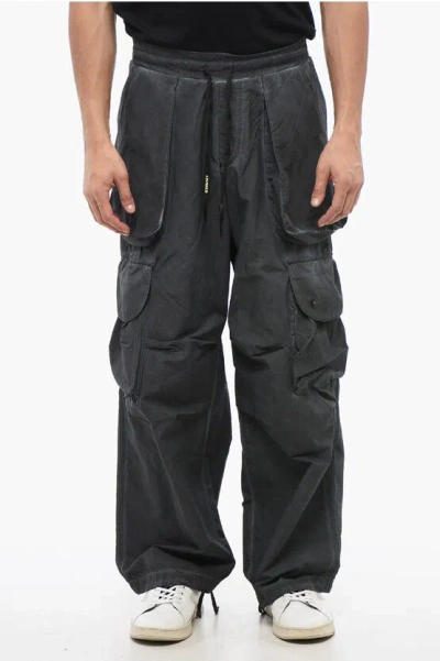 A Paper Kid Faded Effect Nylon Cargo Pants With Elastic Waistband In Nero/black