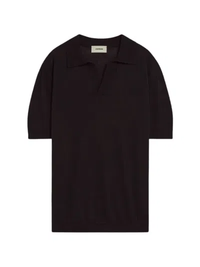 A Paper Kid Fine-knit Open-collar T-shirt In Black