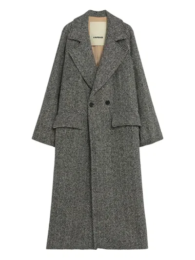 A Paper Kid Herringbone Double-breasted Coat In Gray