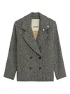 A Paper Kid Herringbone Double-breasted Jacket In Gray