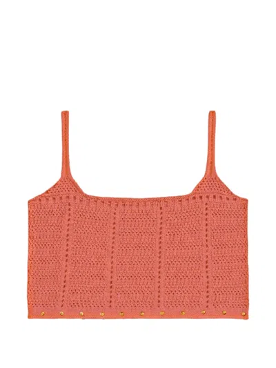 A Paper Kid Knitted Embellished Top In Orange