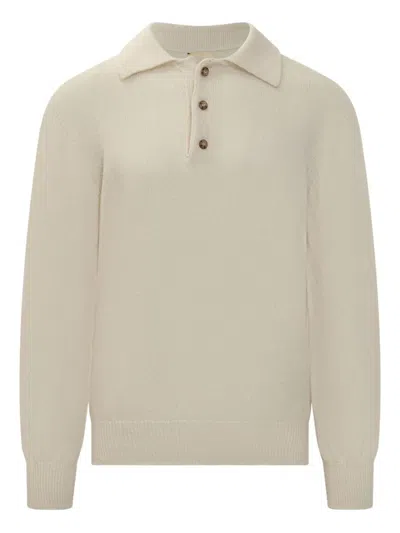 A Paper Kid Knitted Long-sleeve Polo Shirt In White