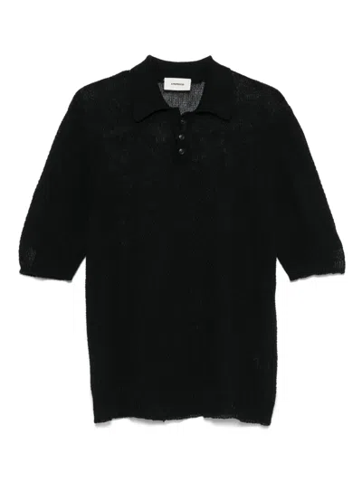 A Paper Kid Fine-knit Polo Shirt In Black