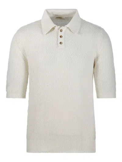 A Paper Kid Textured Knit Short-sleeved Polo Shirt In Neutrals