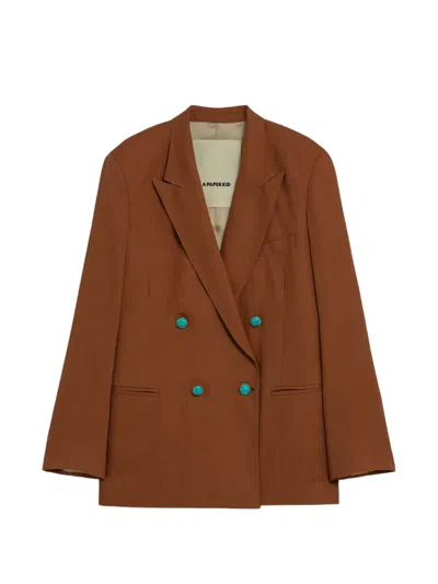 A Paper Kid 리넨 더블 브레스티드 블레이저 In Brown