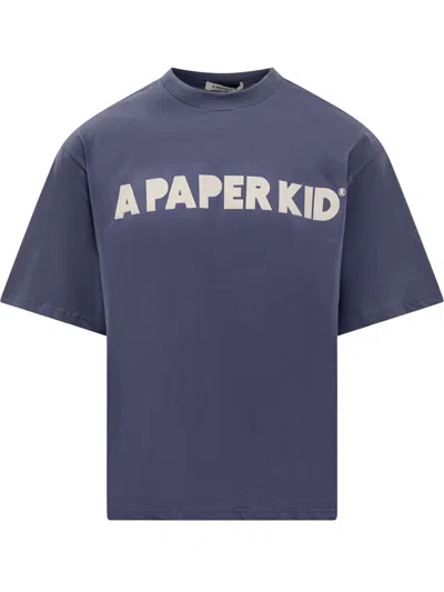 A Paper Kid Logo Print T-shirt In Blu/blue