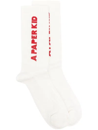 A Paper Kid Logo-intarsia Socks In Cream
