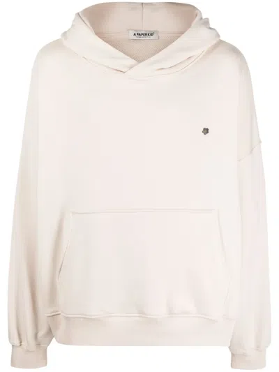 A Paper Kid Logo-embroidered Cotton Hoodie In Neutral