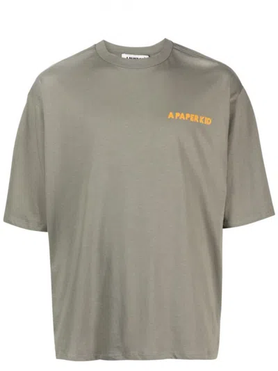 A Paper Kid Olive Olive Logo Detail T-shirt In Gray