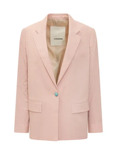 A Paper Kid Mini Linen Jacket With Single Reverse Button In Pink
