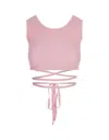 A PAPER KID PINK RIBBED KNIT CROP TOP WITH DISTRESSED EFFECT