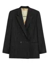 A Paper Kid Pinstripe Double-breasted Jacket In Black