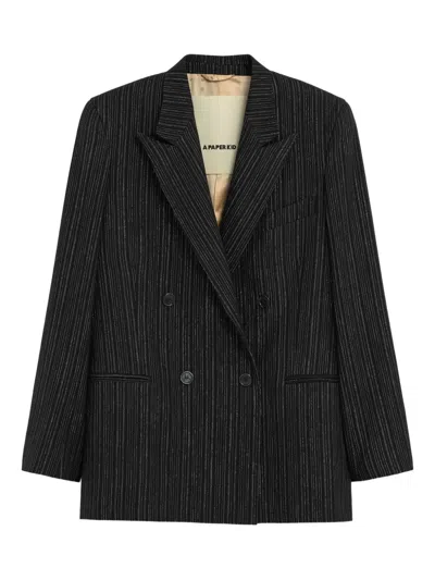 A Paper Kid Pinstripe Double-breasted Jacket In Black