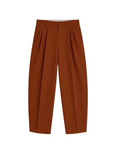 A Paper Kid Pleated Linen Trousers In Brown