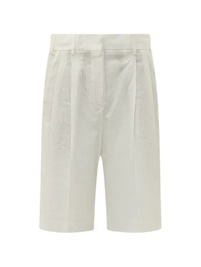 A Paper Kid Pleated-linen Shorts In White