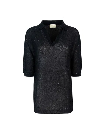 A PAPER KID BLACK LAMÉ KNIT POLO