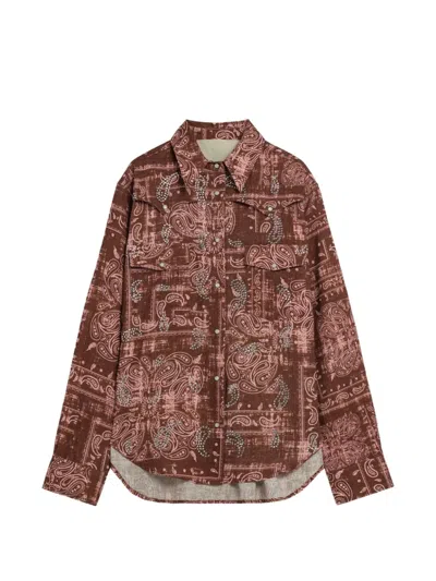 A Paper Kid Popeline Buttoned Paisley Shirt In Brown
