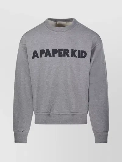A Paper Kid Printed Crew Neck Long Sleeve Sweatshirt In Gray