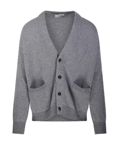 A PAPER KID RELAXED FIT GREY CARDIGAN WITH DEEP V-NECKLINE AND CASHMERE BLEND