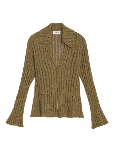 A Paper Kid Ribbed Cardigan In Green