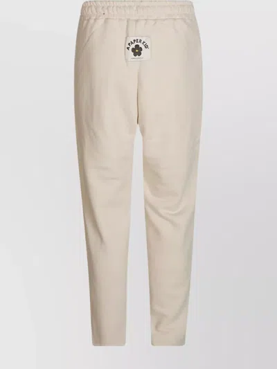 A Paper Kid Ribbed Texture Elastic Waistband Trousers In Neutral