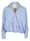 A Paper Kid Stripe Cropped Blouse In Blue