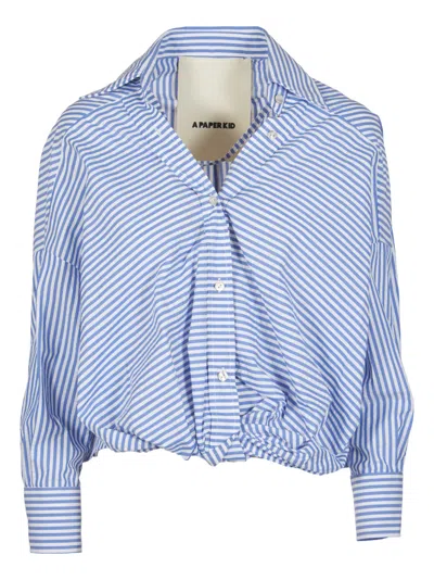 A Paper Kid Stripe Cropped Blouse In Blue
