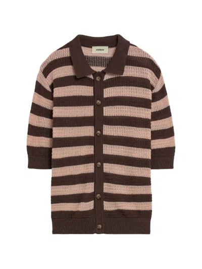 A Paper Kid Striped Knit Cardigan In Brown