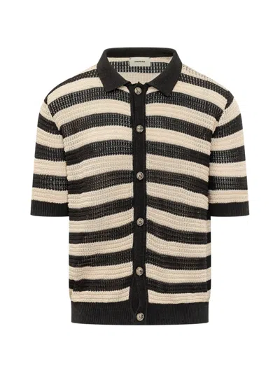 A Paper Kid Striped Short-sleeve Shirt In Black