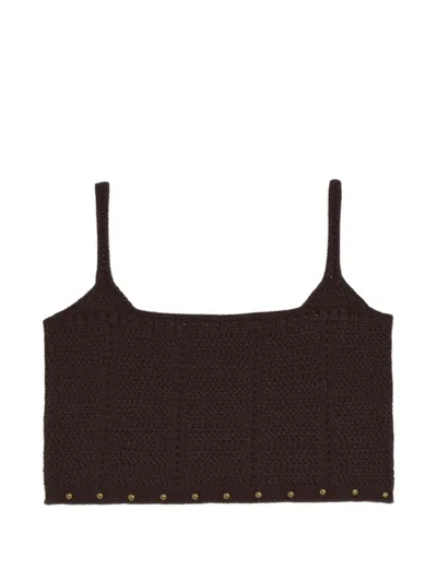 A Paper Kid Studded Knitted Top In Brown