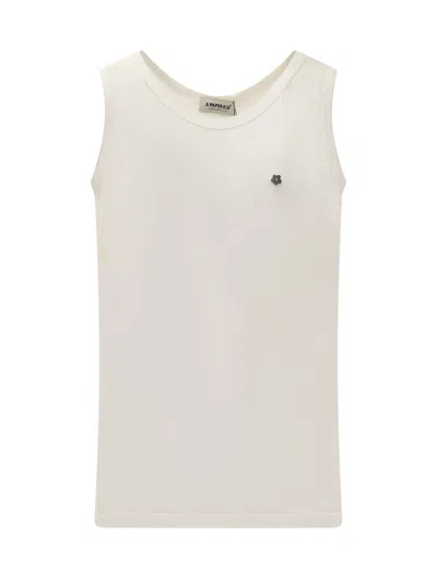 A Paper Kid Tank Top With Flower Pin. In Crema/cream