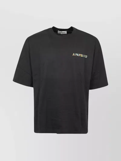 A Paper Kid Unisex Crew Neck Graphic Print T-shirt In Black