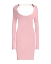 A Paper Kid Short Pink Ribbed Knitted Dress With Distressed Effect In Pink