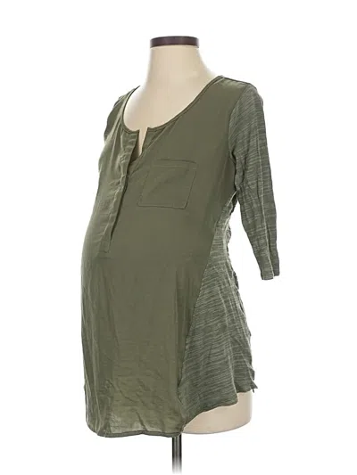 Pre-owned A Pea In The Pod 3/4 Sleeve Top Green Plunge Neckline Tops