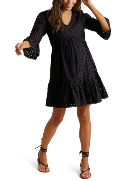 A Pea In The Pod Cotton Eyelet Maternity Babydoll Dress In Black