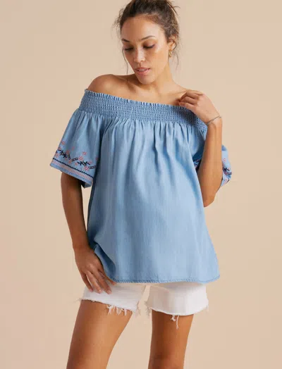 A Pea In The Pod Embroidered Chambray Maternity Top In Blue