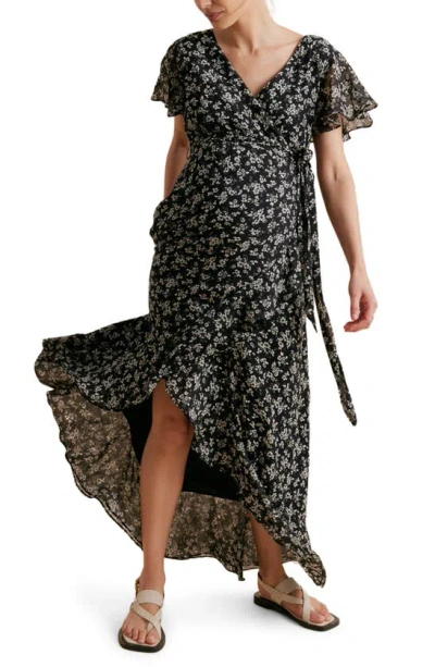 A Pea In The Pod Floral Faux Wrap Maternity Dress In Multi