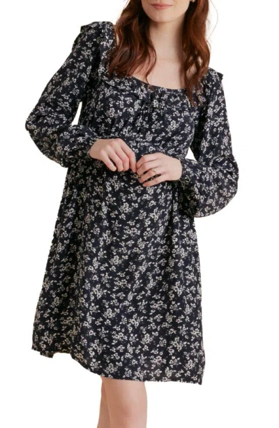A Pea In The Pod Floral Long Sleeve Maternity Dress In Black/ White Floral