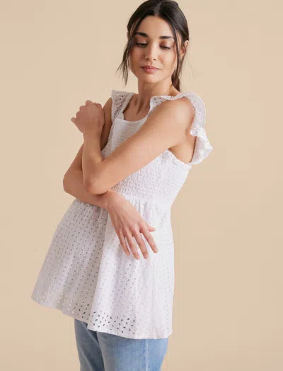 A Pea In The Pod Flutter Sleeve Eyelet Maternity Top In White