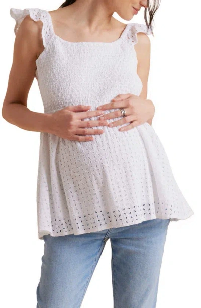 A Pea In The Pod Flutter Sleeve Maternity Peplum Top In White