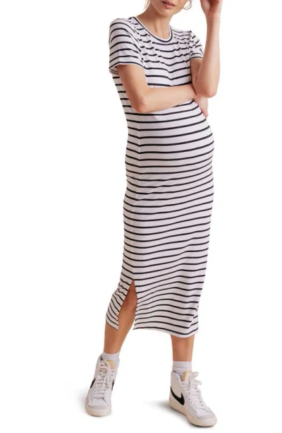 A Pea In The Pod Jersey Midi Maternity Dress In Black / White Stripe