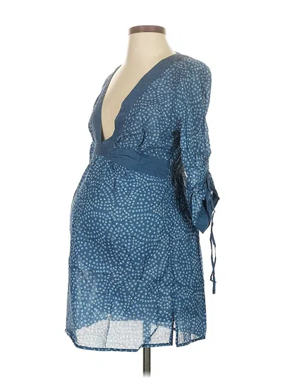 Pre-owned A Pea In The Pod Long Sleeve Blouse In Blue