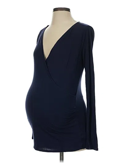 Pre-owned A Pea In The Pod Long Sleeve Top Blue Plunge Neckline Tops